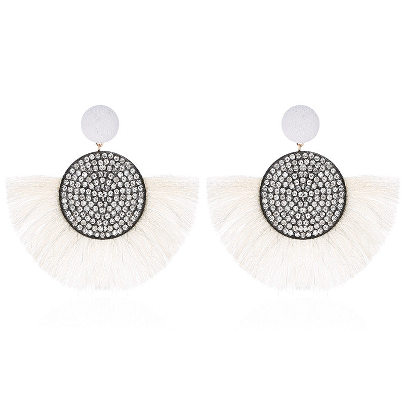 Wholesale Colored Diamond Scalloped Tassel Bohemian Exaggerated Earrings